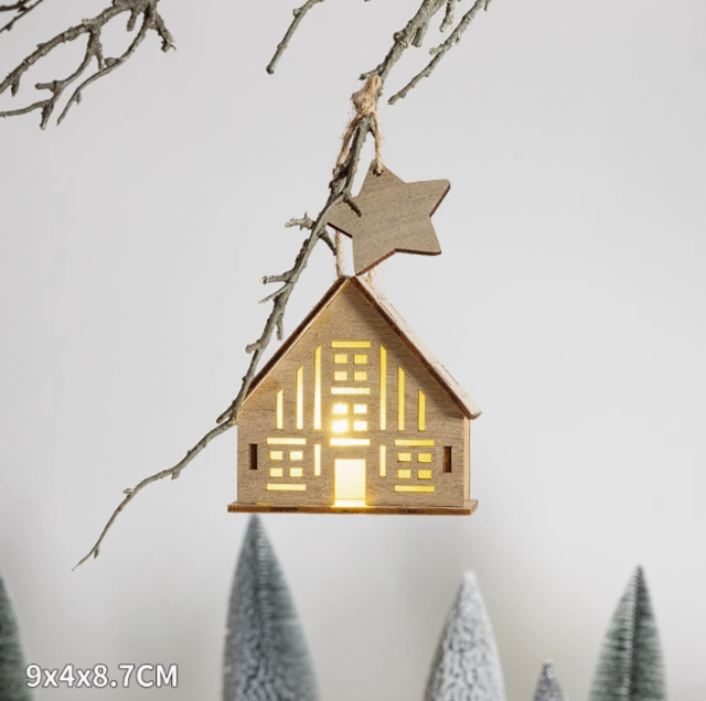 Christmas light up log cabin decoration Christmas tree micro landscape landscape town fireplace decoration scene layout