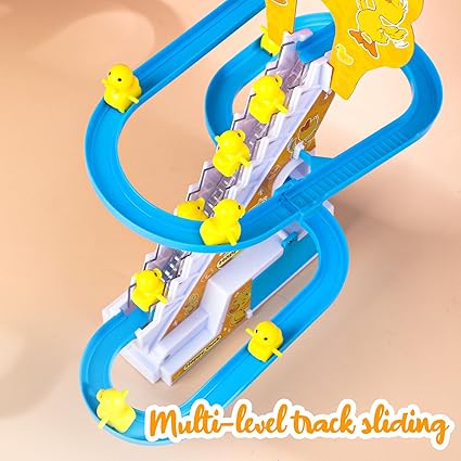 🦆🦆Funny automatic stair climbing duck cartoon track set💡♫ (with lights and music)