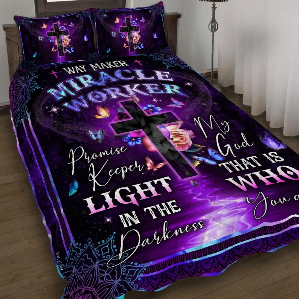 Jesus – Way Maker Miracle Worker Promise Keeper Quilt Bed Set