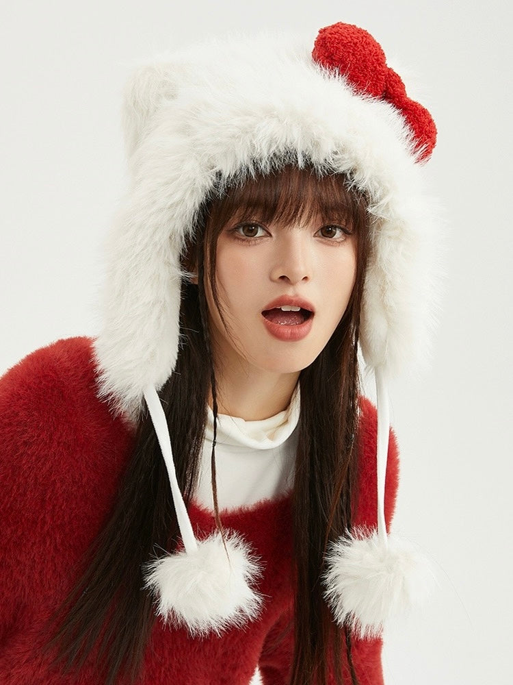 Hellokitty Plush Hat for Women Fuzzy Cute Hat Y2K Winter Cold Weather