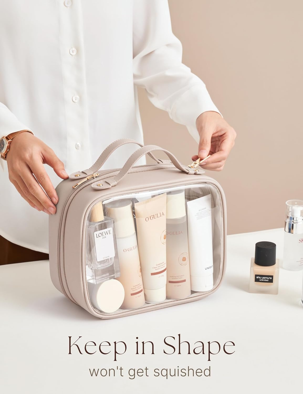 🔥Last Day 50% OFF🔥Clear Cosmetic Bag Double Layer Travel Toiletry Bag with 4 Compartments
