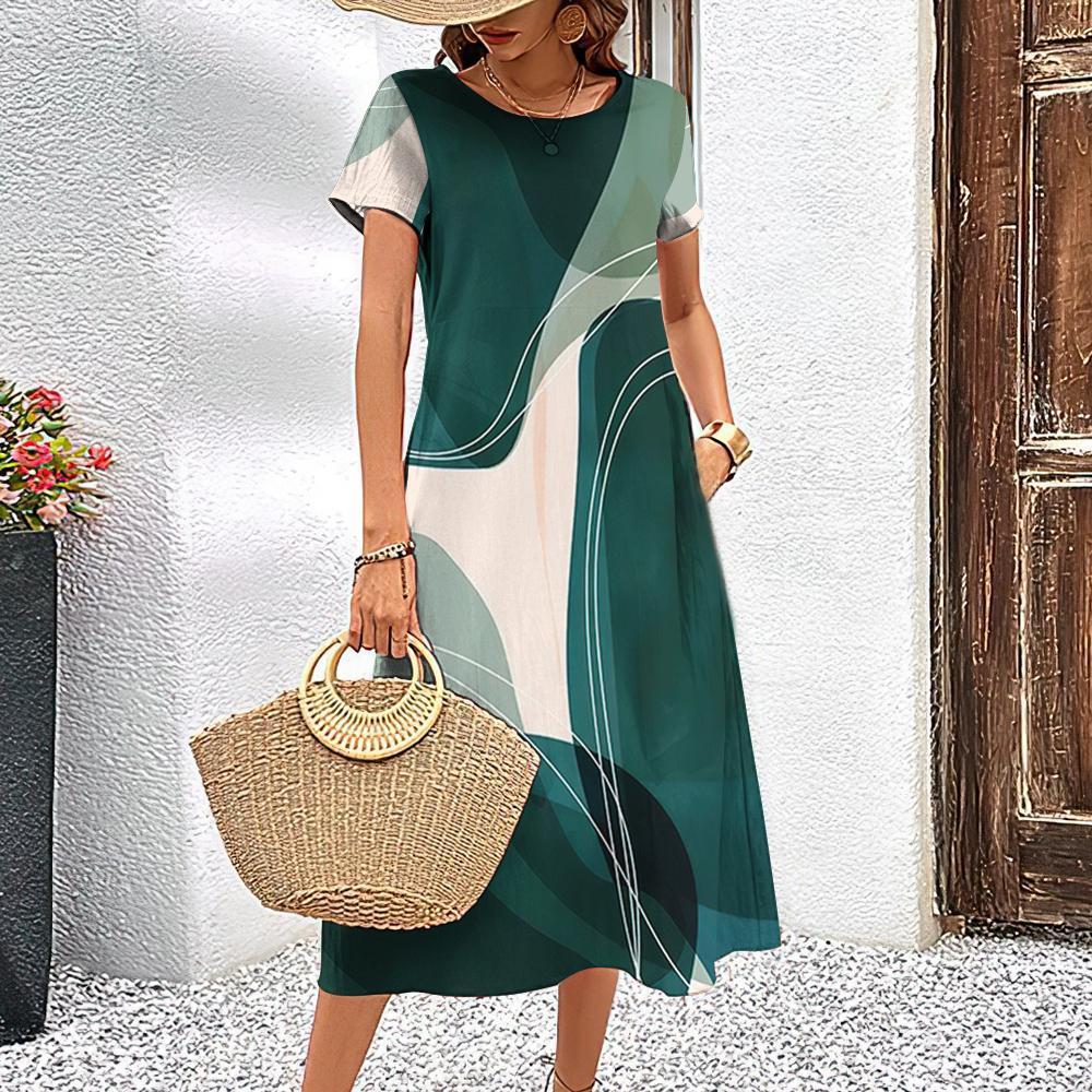 Casual Fashion Simple Line Pattern Top with Elegant A-Line Skirt