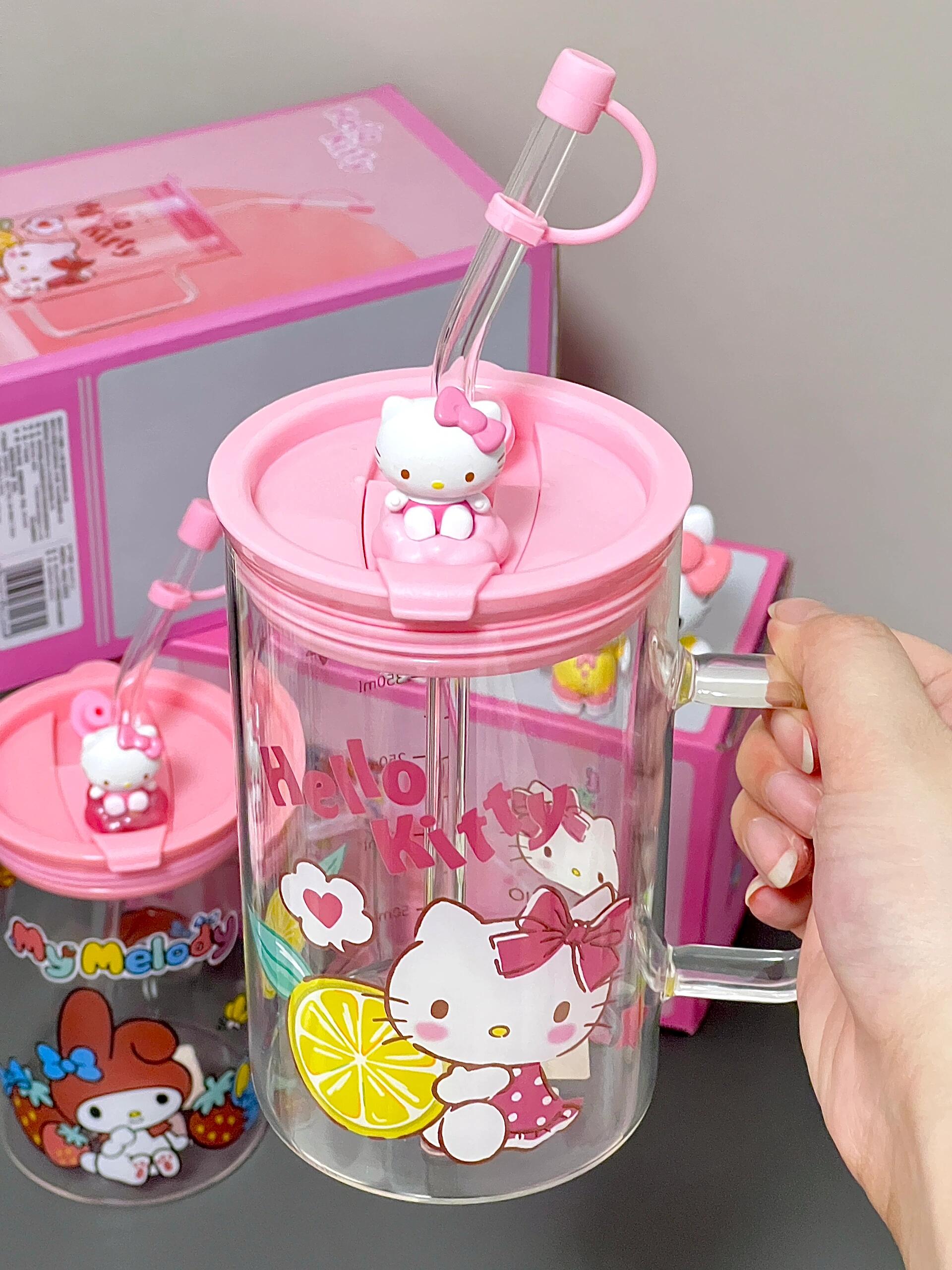 Sanrio Glass Mugs with Straws and Lids 23oz Drinking Glass Cups for Iced Coffee, Smoothie, Overnight Oats Containers