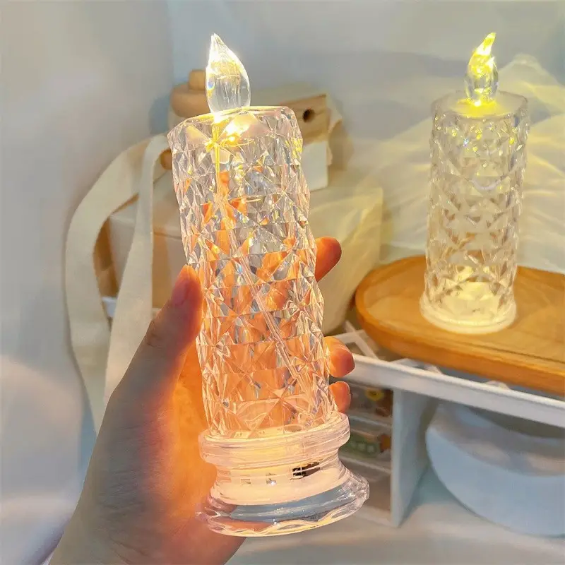 ON SALE🔥2Pcs/SET Crystal Flameless Candles With Rose Pattern Projection