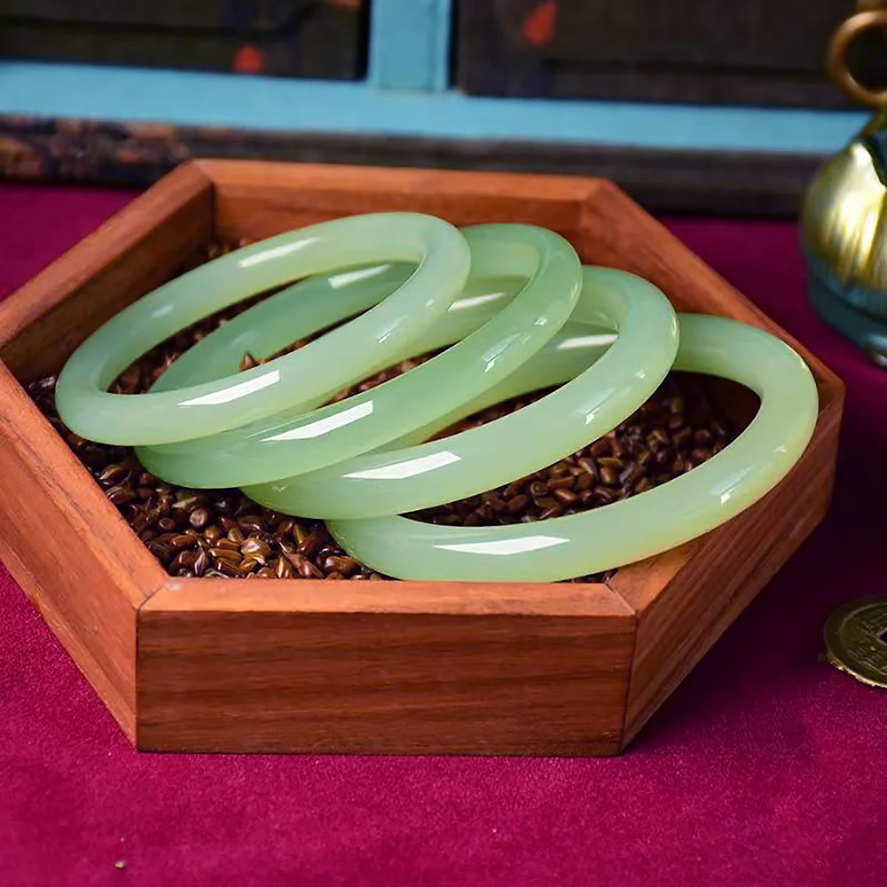 Hotan Jade Bangle Bracelet For Women Natural Green Jade Chalcedony Charm Jadeite Handring Jewelry Accessories Holiday Gifts