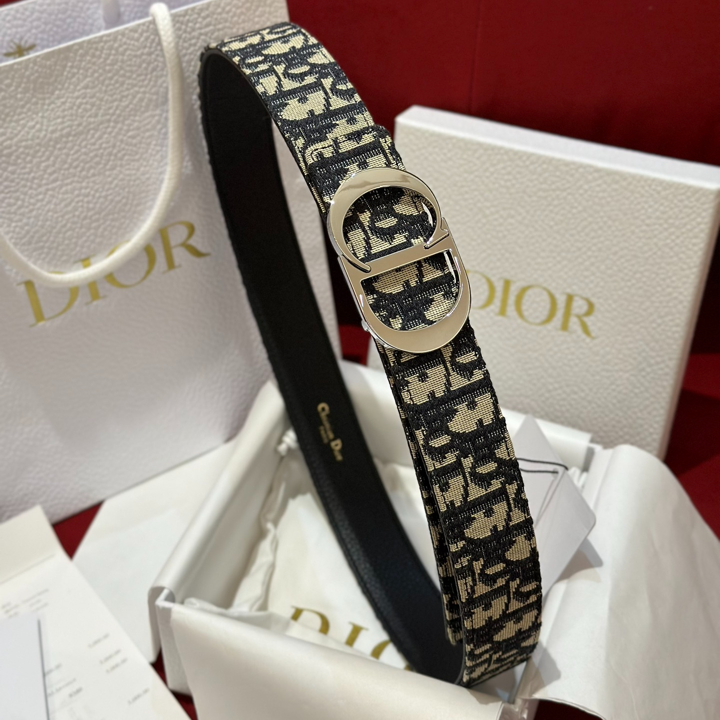 Dior CD Buckle Canvas Leather Belt 3.5CM Width