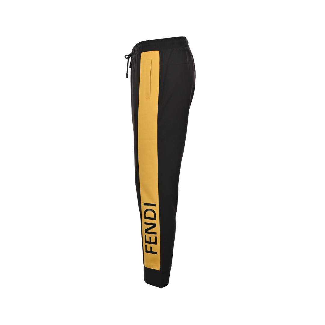 Fendi yellow stripe contrast stitching casual stretch trousers
