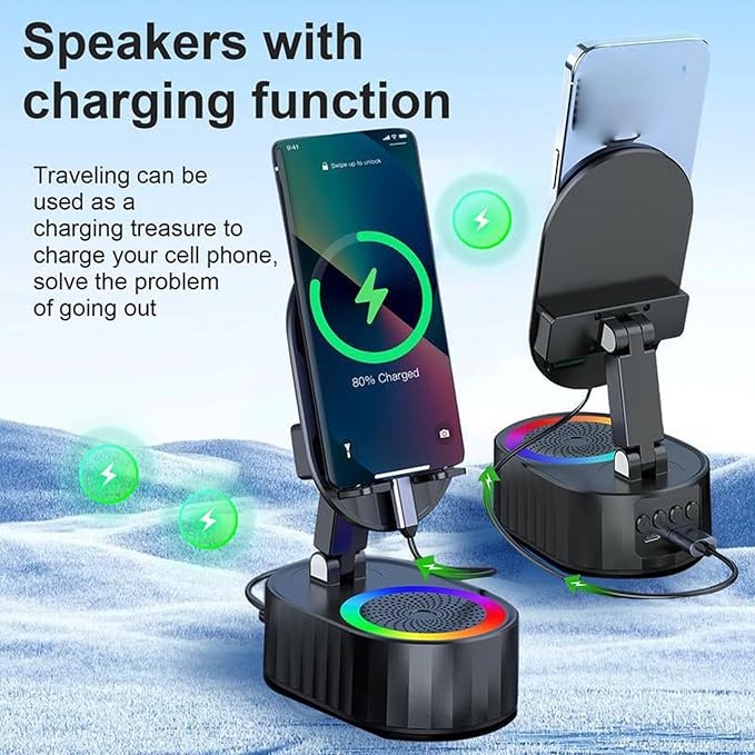 💥LAST DAY SALE 50% OFF🔥2024Upgraded Cell Phone Stand with Induction Speaker/Power Bank/Atmosphere Light（Functionality 5 in 1）
