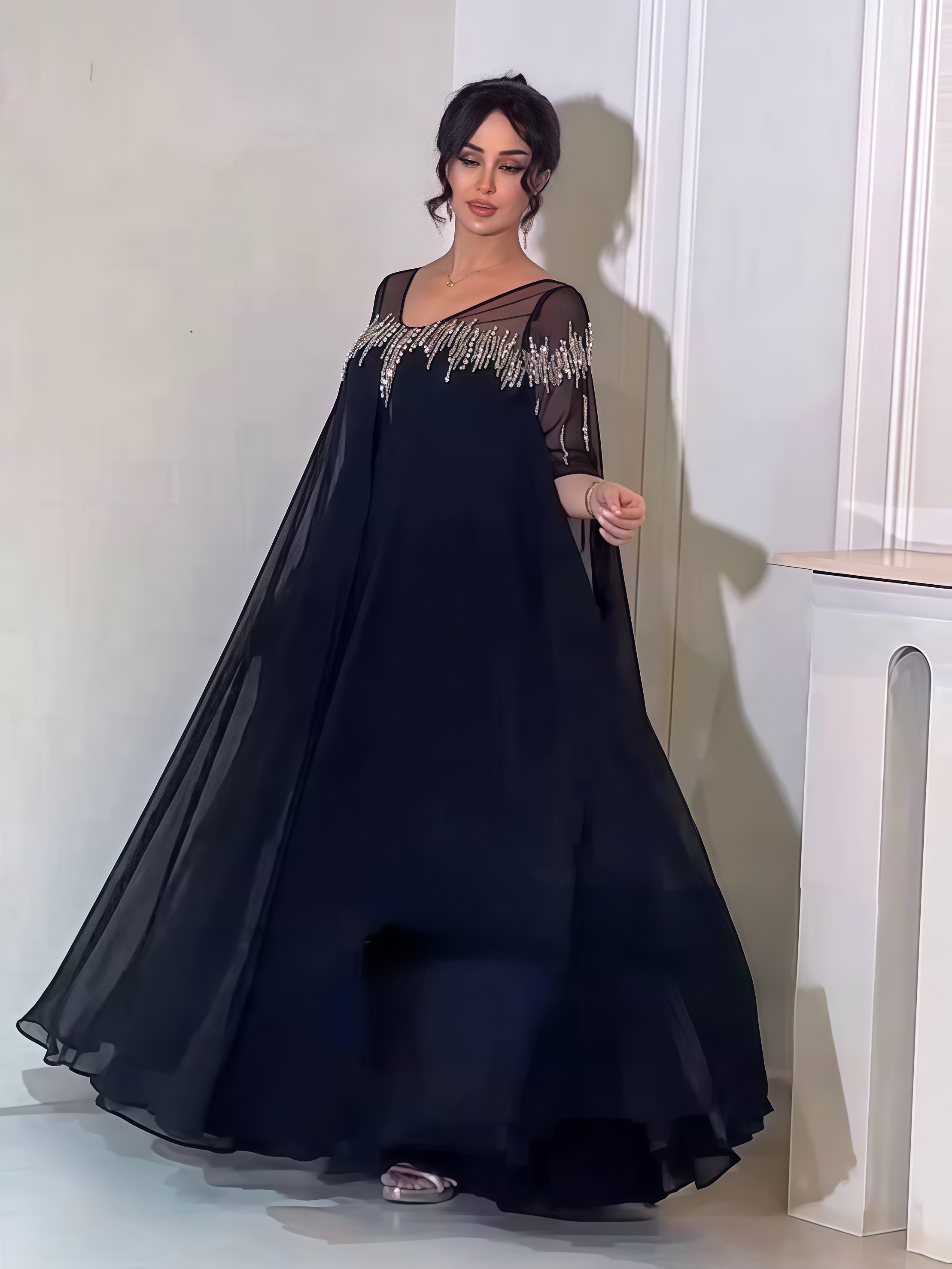 V-Neck Rhinestone Elegant Dress