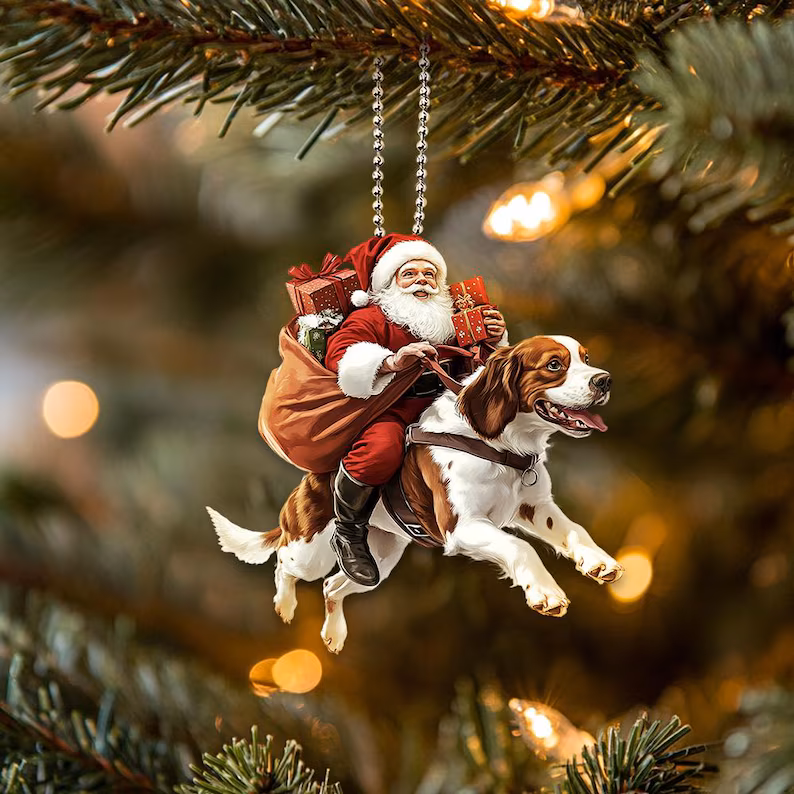 Happy Santa and Dog Ornament