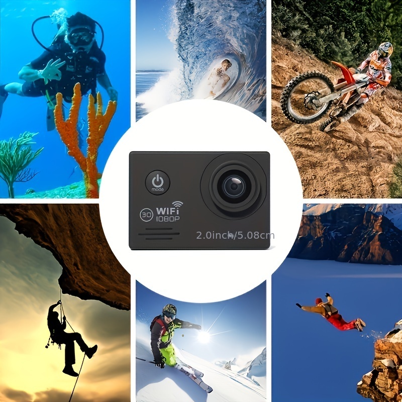 (Built-in Battery) Wifi HD 1080 Action Camera 30m Waterproof Underwater Camera 140 Degrees Ultra-wide Angle Lens Convenient Waterproof Action Camera 2 Inch Display Wifi Camera Multiple Languages Optional Waterproof Camera With 32G TF Card For Thanksgiving
