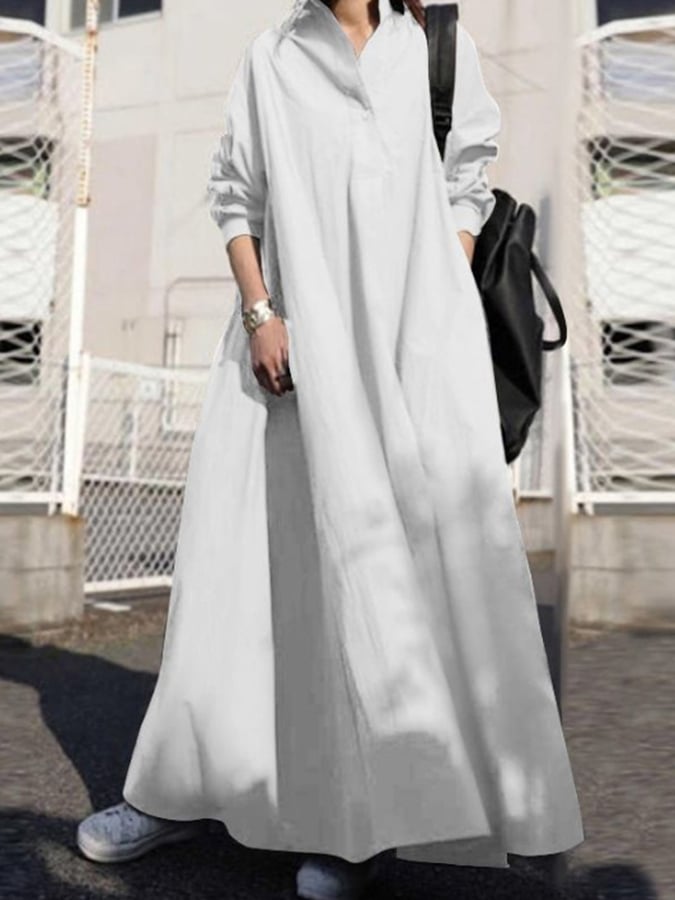 Casual Solid Color Loose Shirt Dress