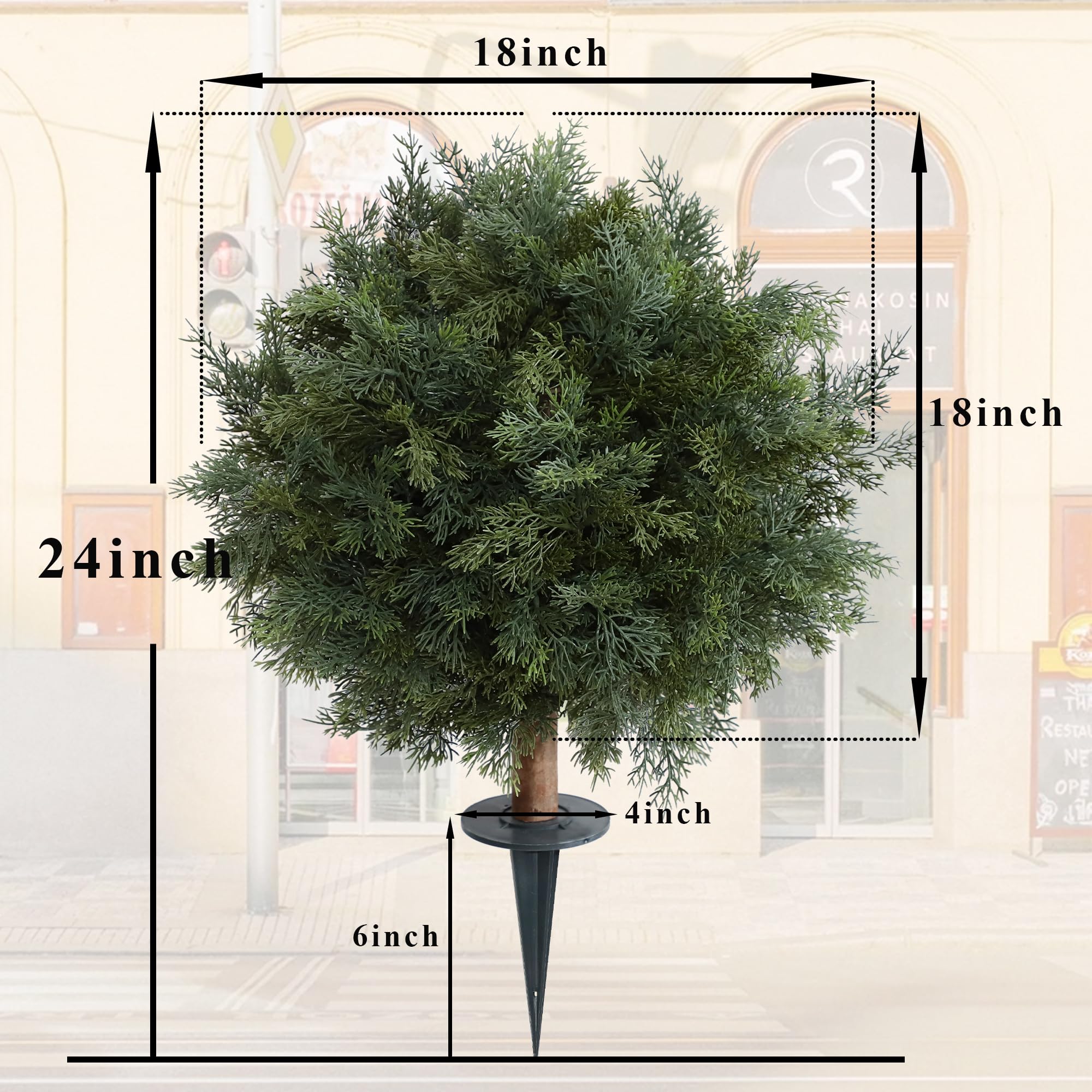 24inch Artificial Bushes for Outdoors, Fake Shrubs with Groud Spike