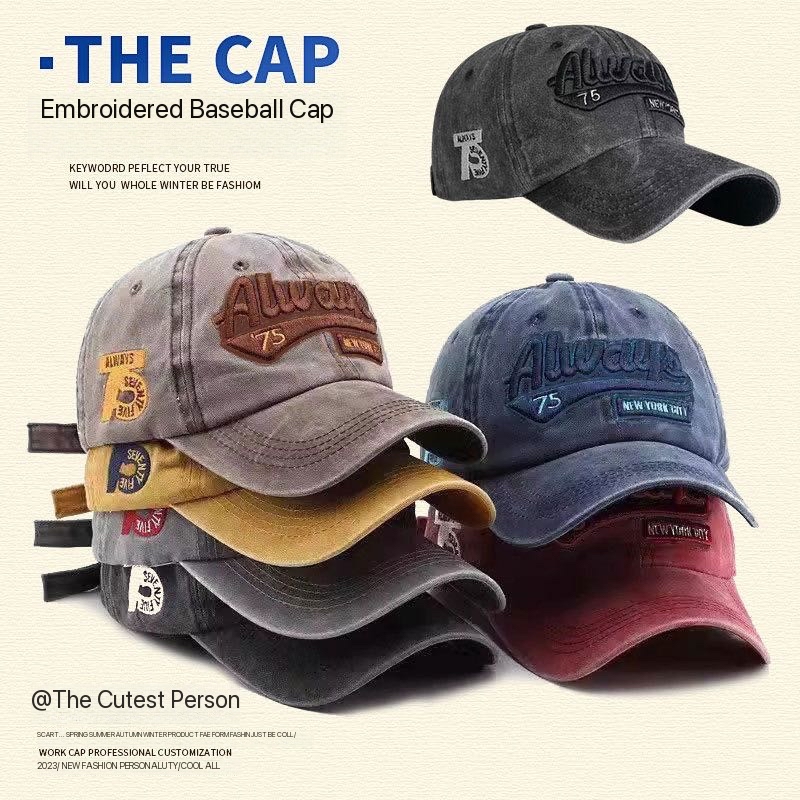 Men's 3D embroidered letter baseball cap、made of washed denim fabric、versatile and stylish、 suitable for both men and women.