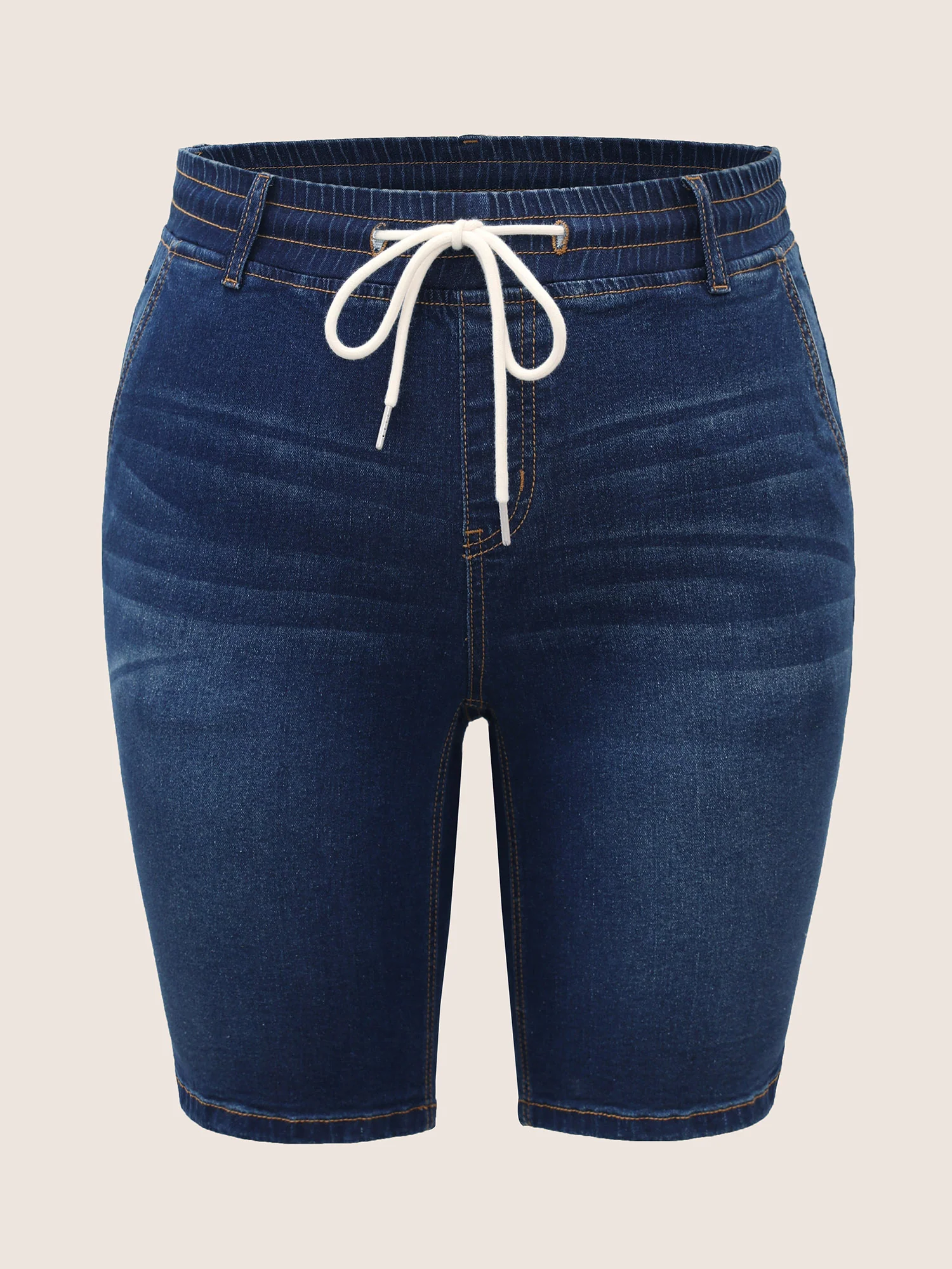 Dark Wash Drawstring Slit Hem Denim Shorts