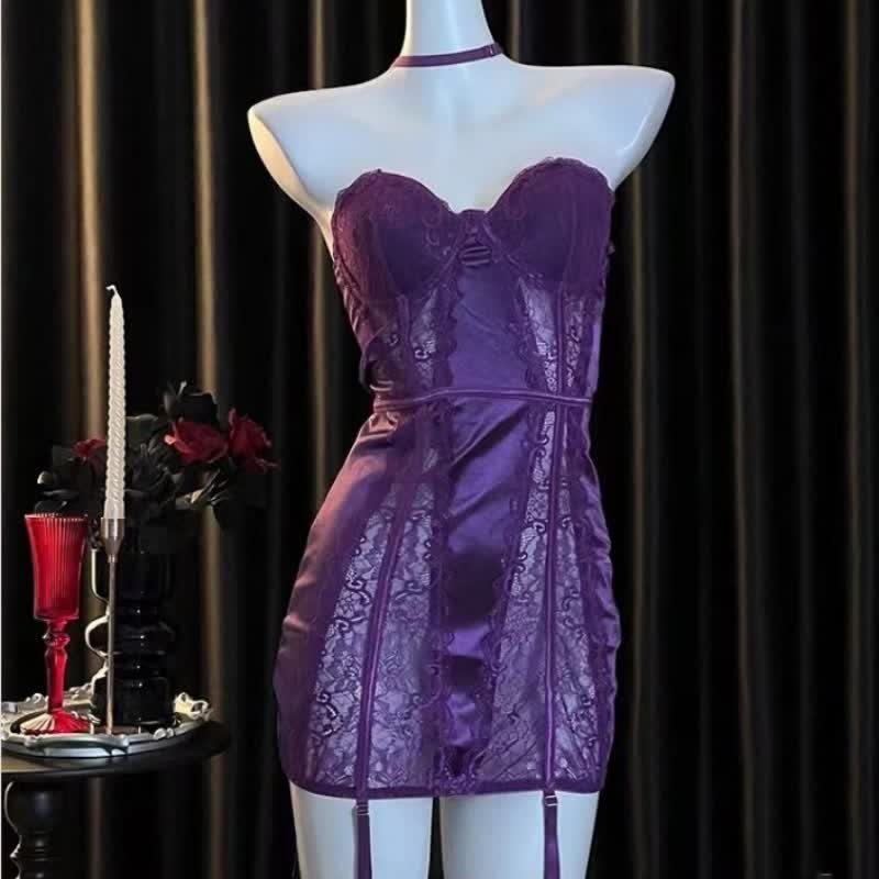 Sexy Lace See-through Lingerie Dress Set