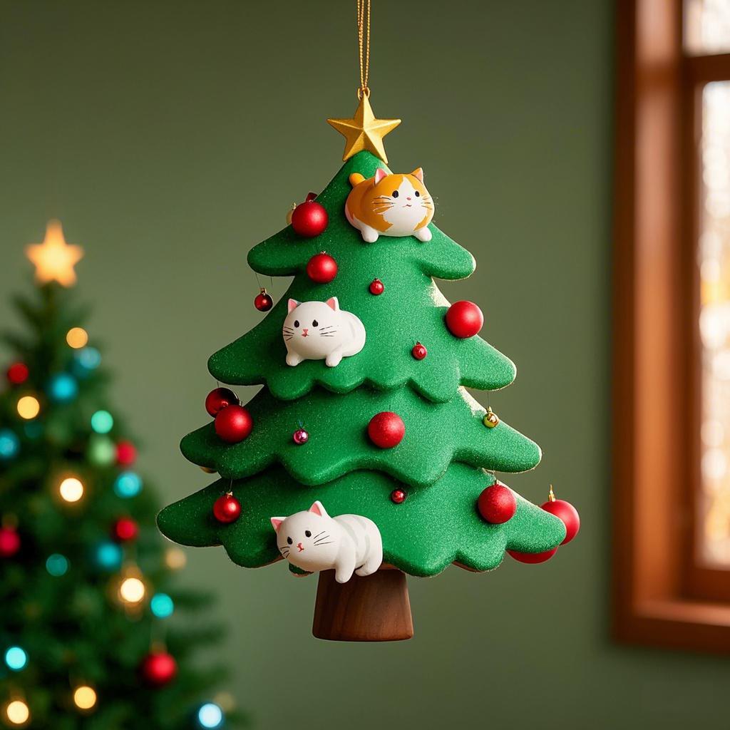 Cute stacked cat Christmas tree ornament