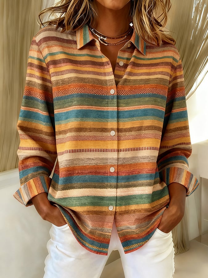 Women's Casual Retro Striped Shirt