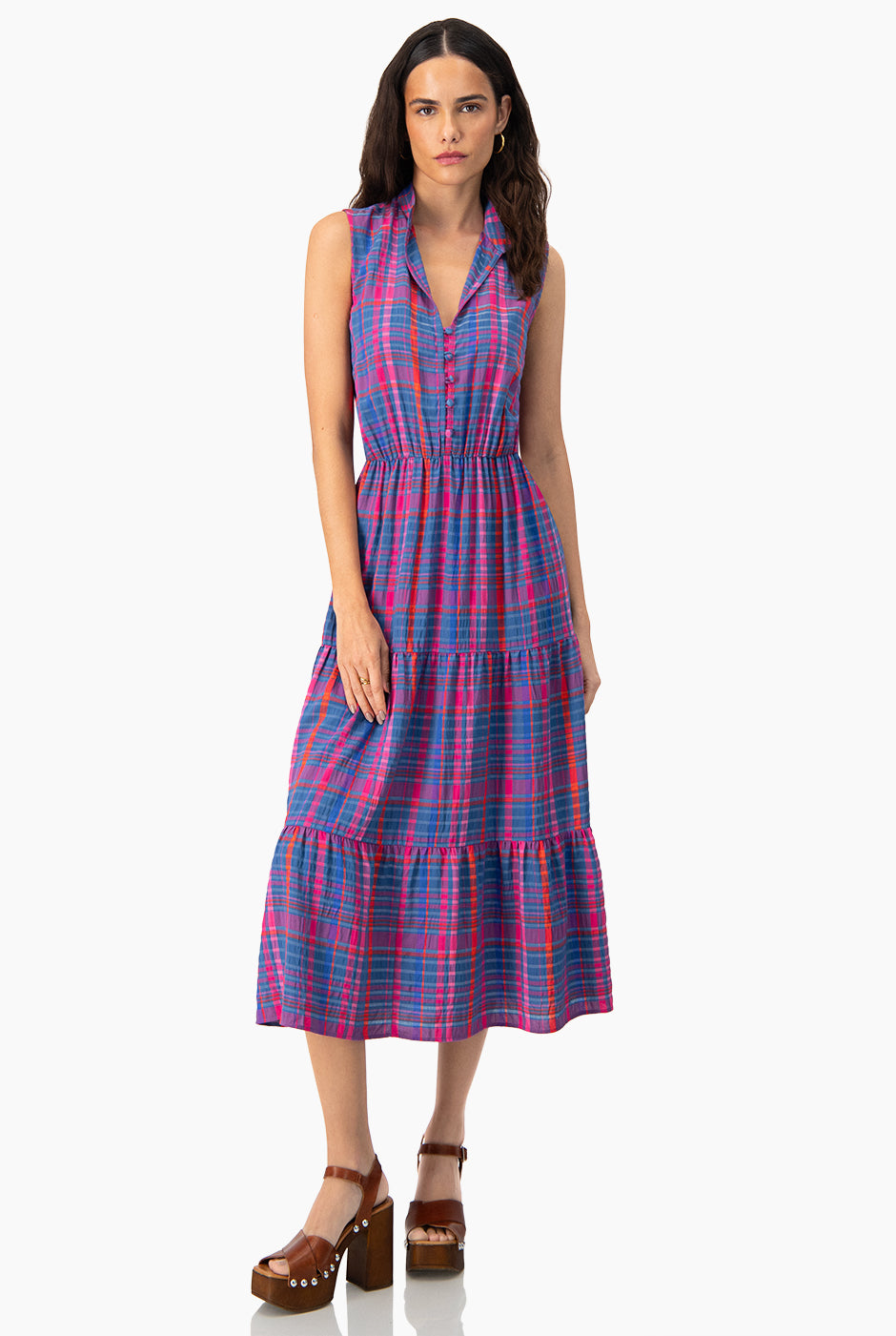 Vestido largo sin mangas y cuello tipo mao