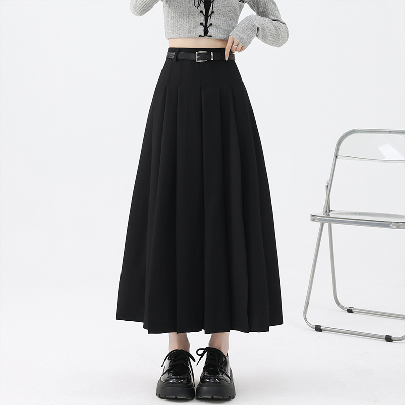 High waist show thin pleated skirt belt suit skirt