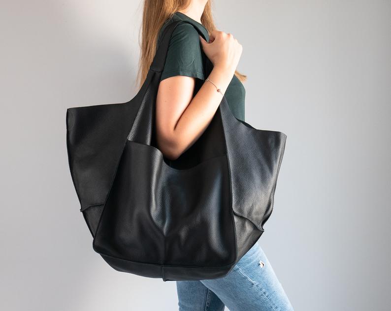 COGNAC LEATHER TOTE bag, Slouchy Tote, Cognac Handbag for Women, Every Day Bag, Women leather bag, Weekender Oversized bag