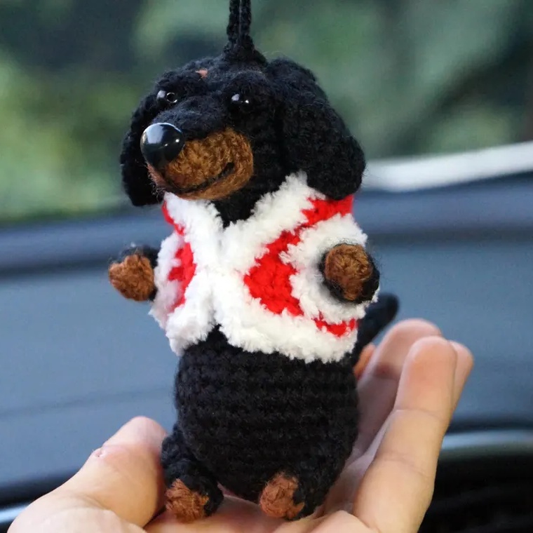 Crocheted Dachshund Car Mirror Decor