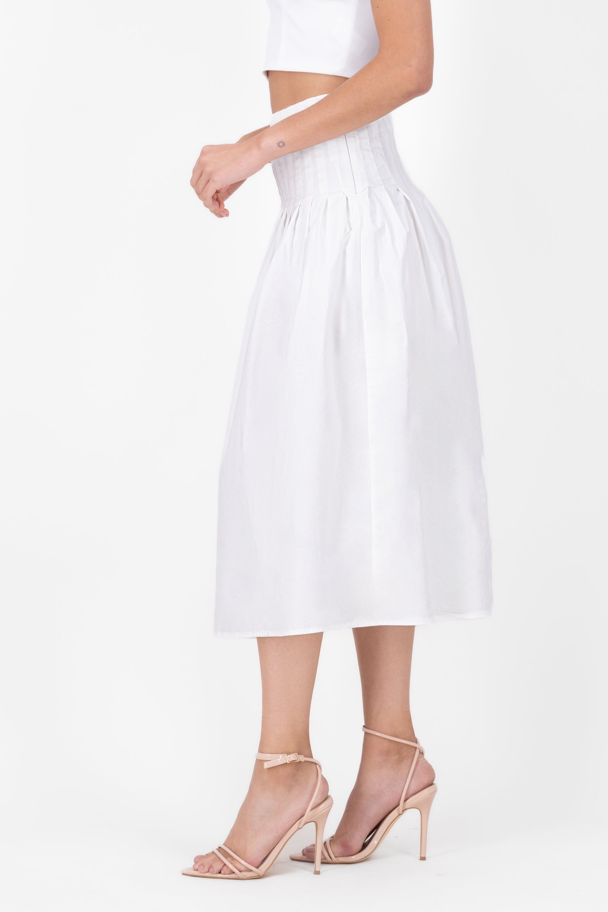 High Waist Darted Midi Skirt