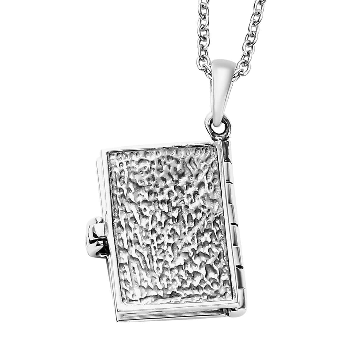 Bible Pendant Necklace in 925 Sterling Silver-Engraved Religious Lockets-Necklace Length 20