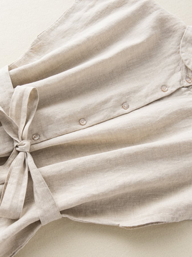 Women's Solid Color Lapel Sleeveless Artistic Retro Cotton And Linen Casual Dress