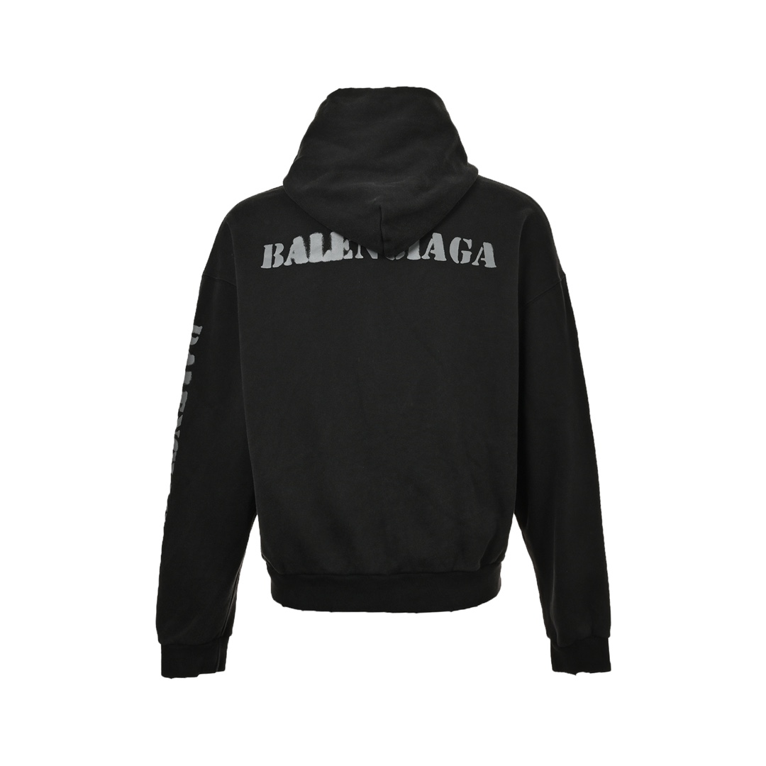 Balenciaga 24Fw blurred logo washed distressed zipper jacket