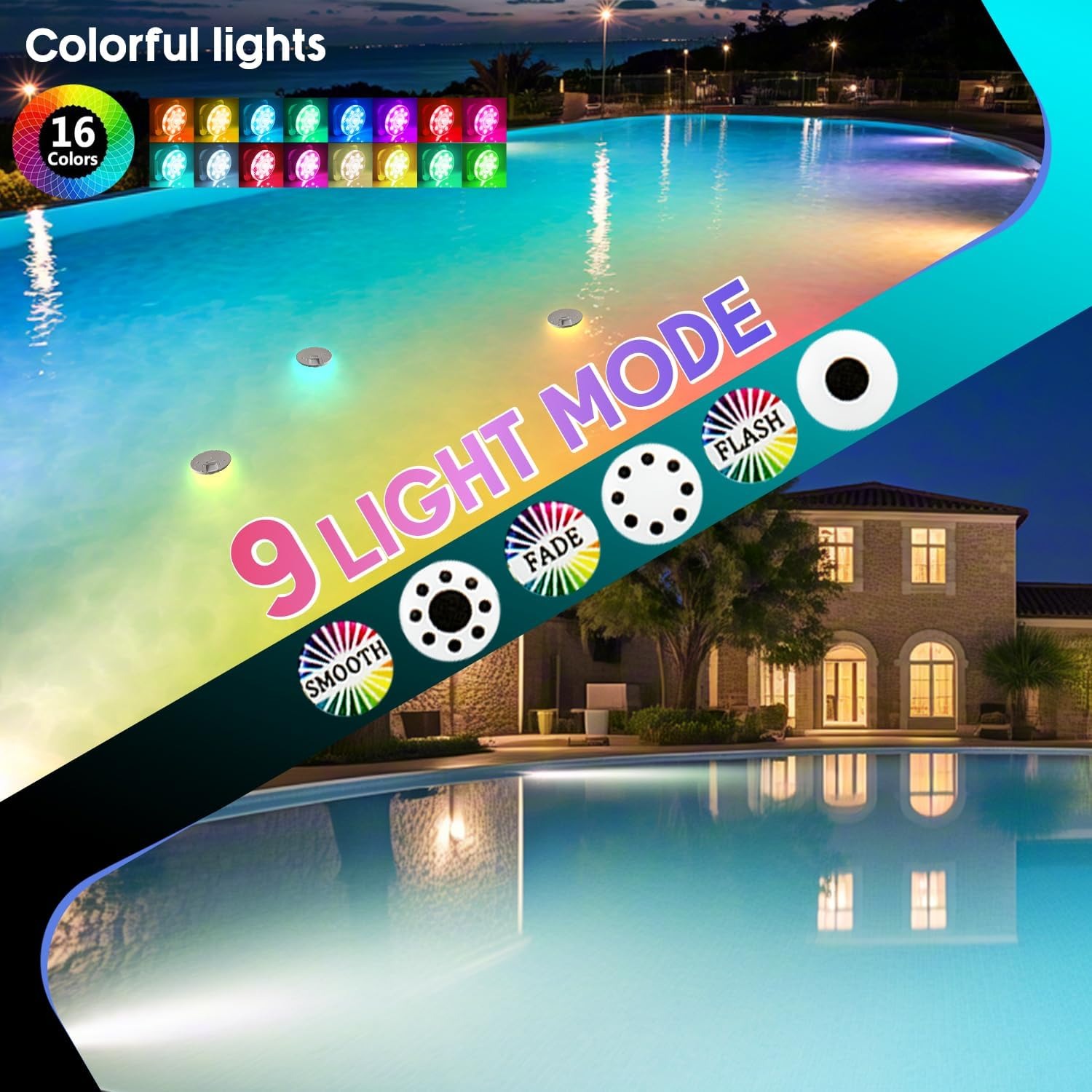 💥ON SALE💥RGB Underwater Pool Lights with RF Remote & Timer - 2 Pack