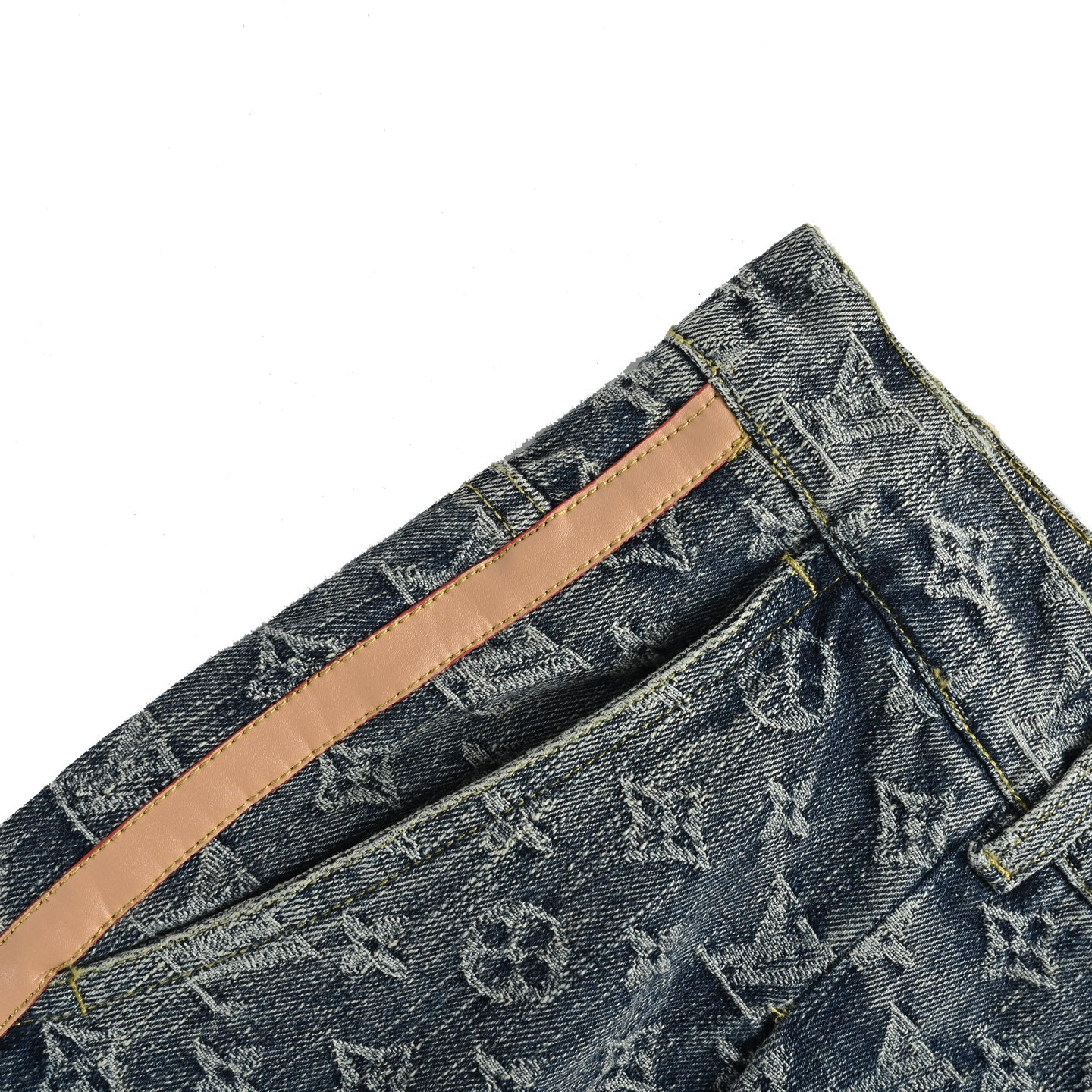 Louis Vuitton 25ss monogram jacquard leather trim jeans