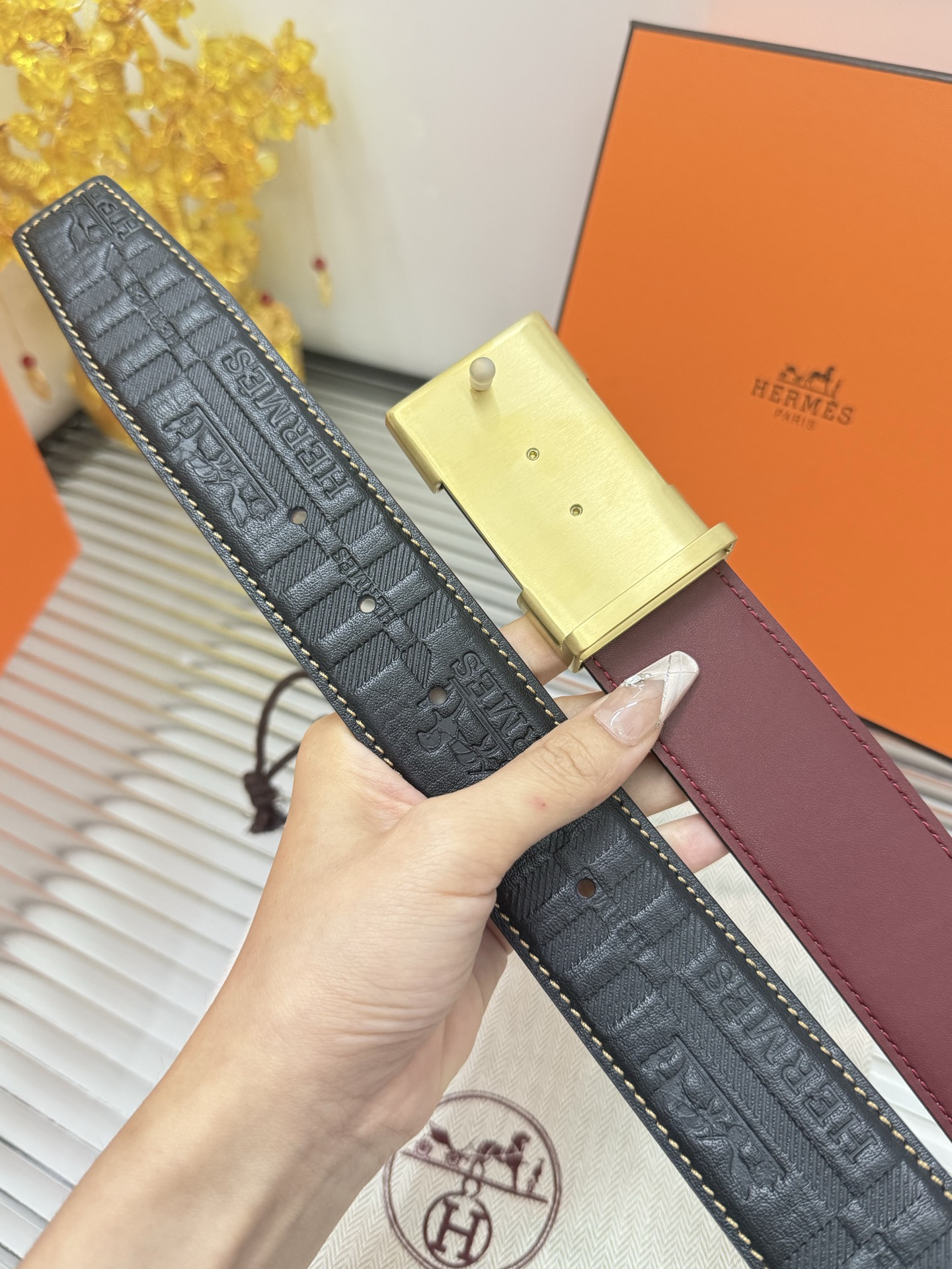 Hermès TOGO calfskin double-sided belt width 3.8CM
