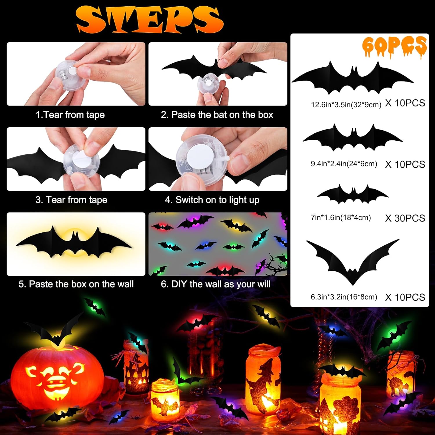 🔥On Sale🔥12pcs/set 3D Bat Design LED Decoration🔥Buy 4 Sets FREE SHIPPING