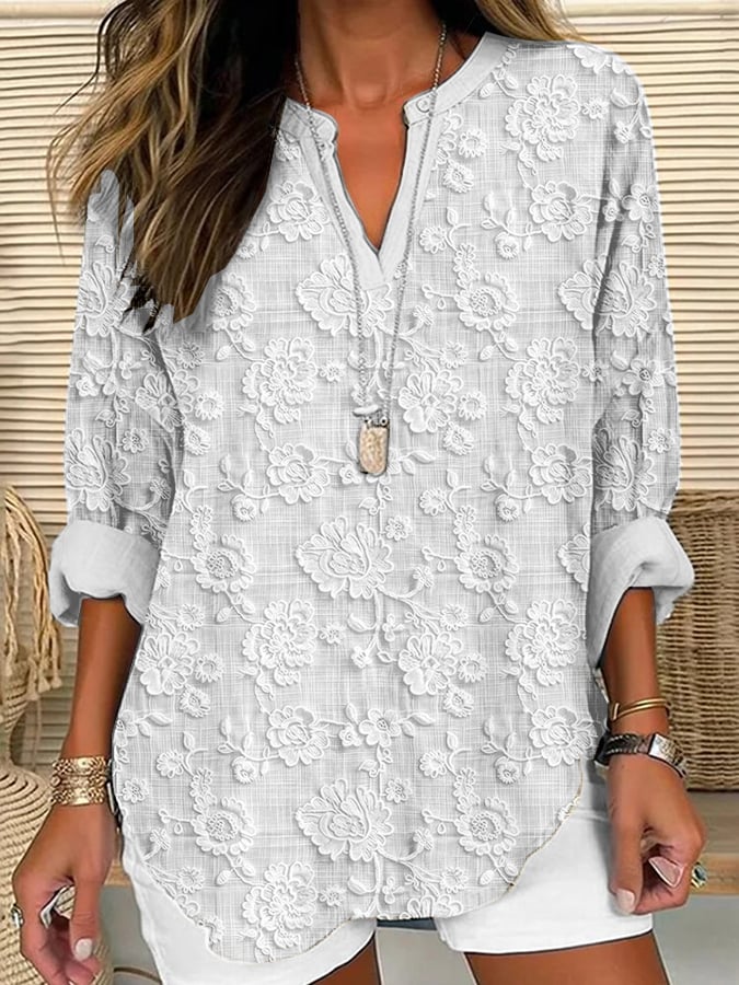 Women's Casual Floral Embroidery Print Shirt
