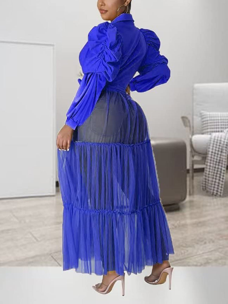 Button Shirt Mesh Hem Top