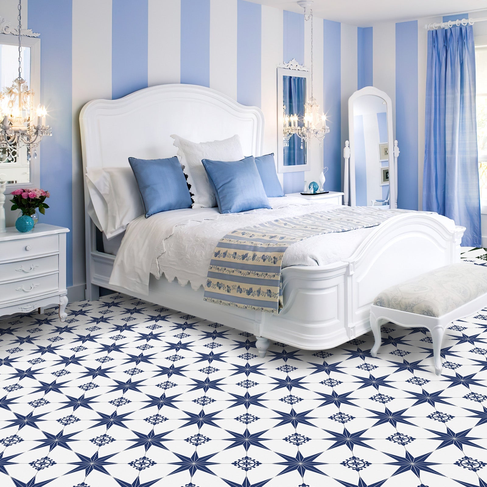 Blue Star Peel and Stick Vinyl Floor Tile Sticker