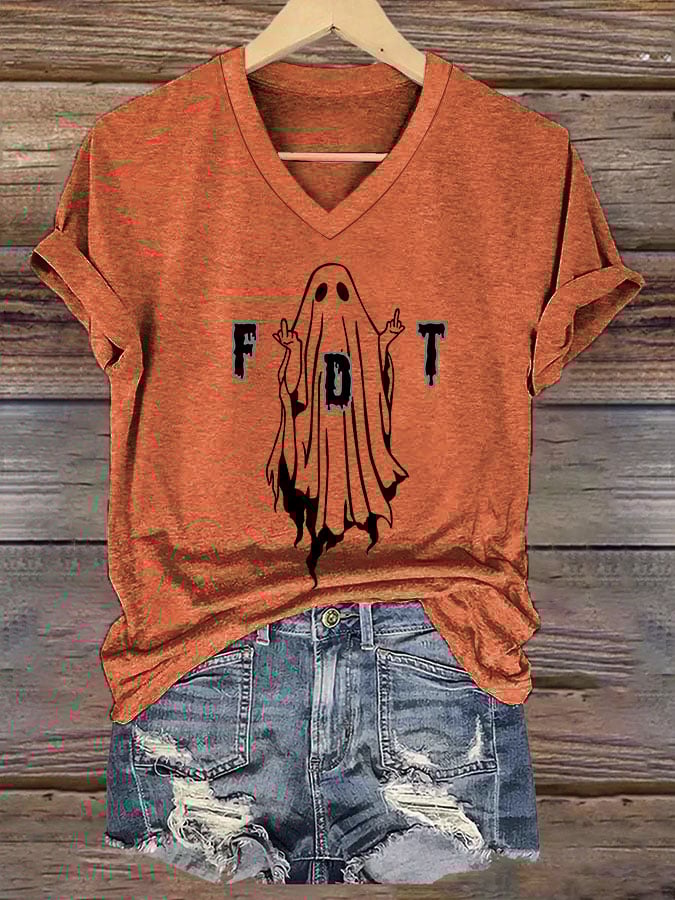 🔥Buy 3 Get 10% Off🔥Women's Halloween FDT Printed V-Neck Short Sleeve T-Shirt