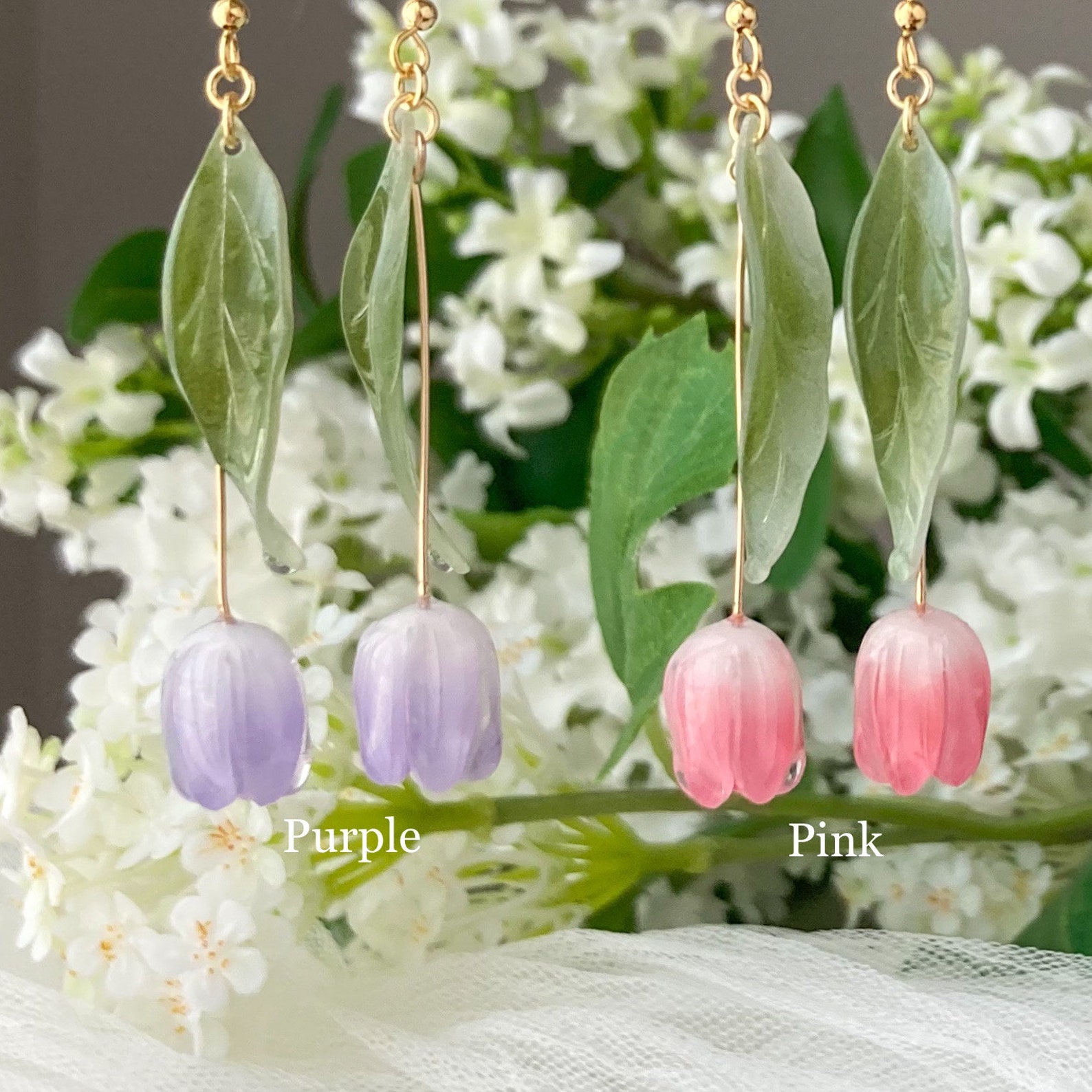 3D Tulip Flower Dangle Earrings