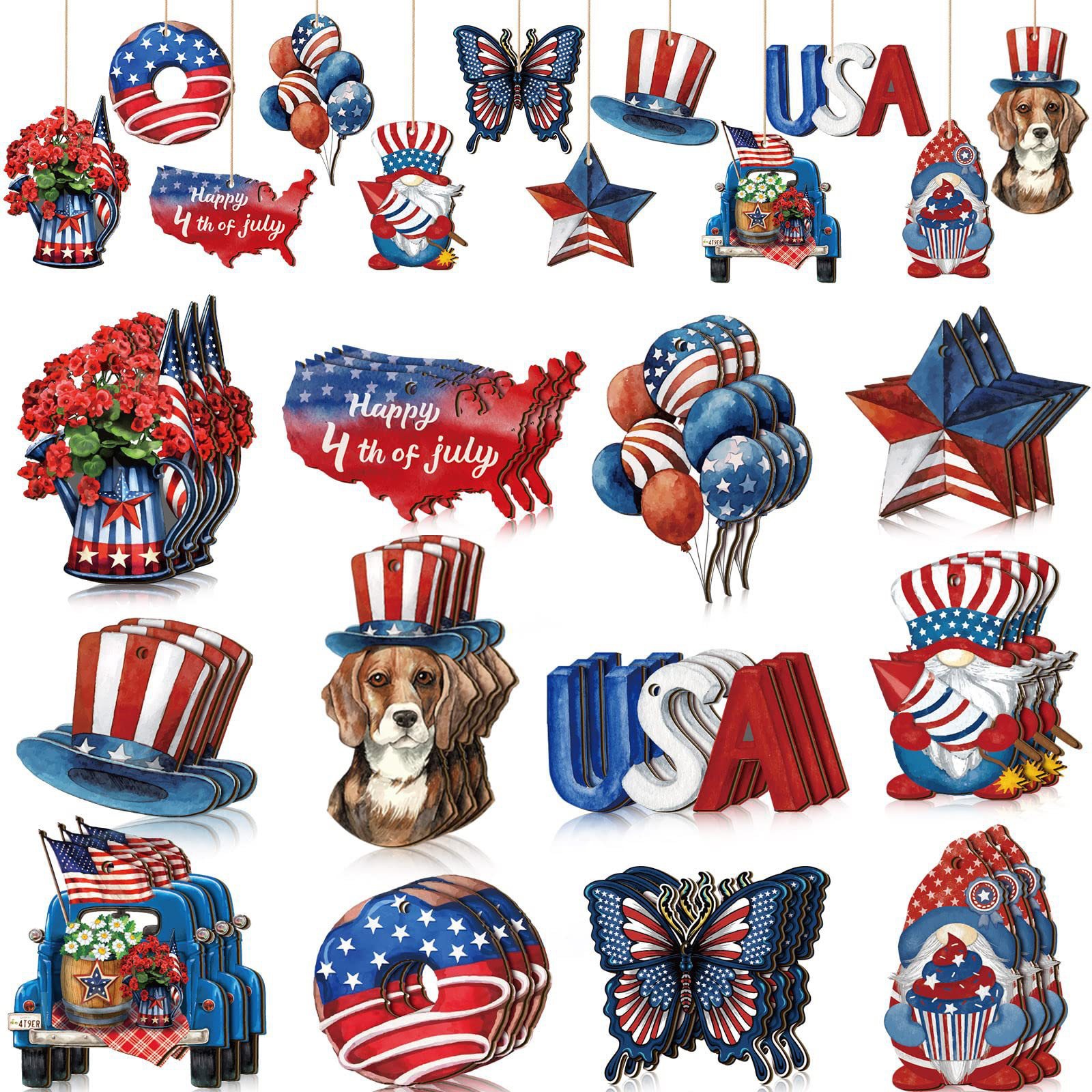 🔥[SAVE 50% OFF]--Independence Day Patriotic Decor-Handmade Double-sided printing Wooden Ornaments with the equipped rope