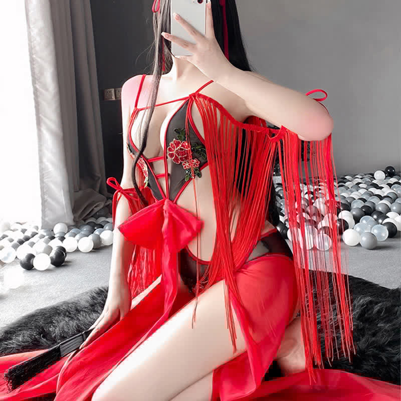 Vintage Han Costume Hollow Out Fringed Jumpsuit Lingerie