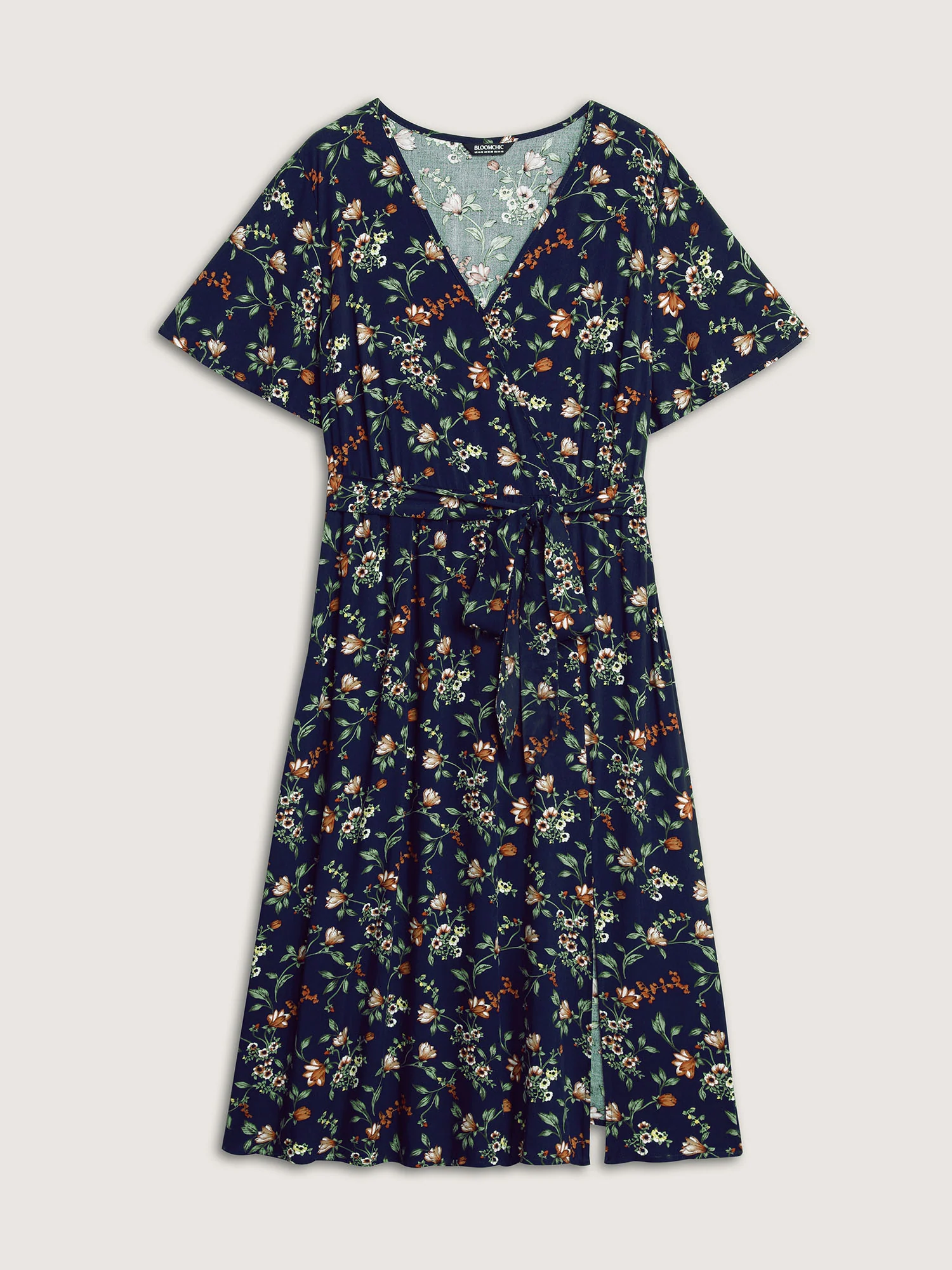 Rayon Floral Side-Tie Stretchy Midi Dress