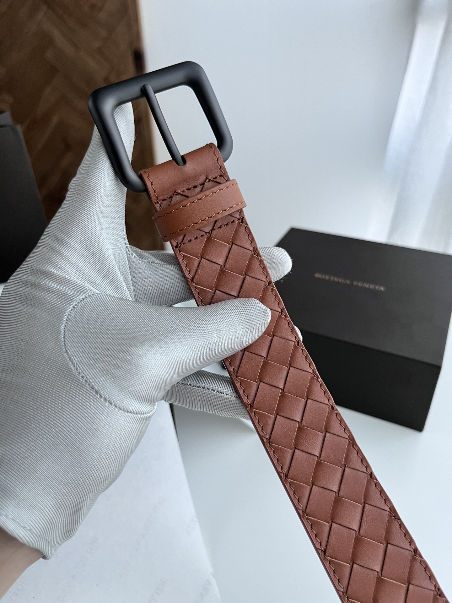 Bottega Veneta intreccio woven cowhide double-sided belt 3.5cm wide