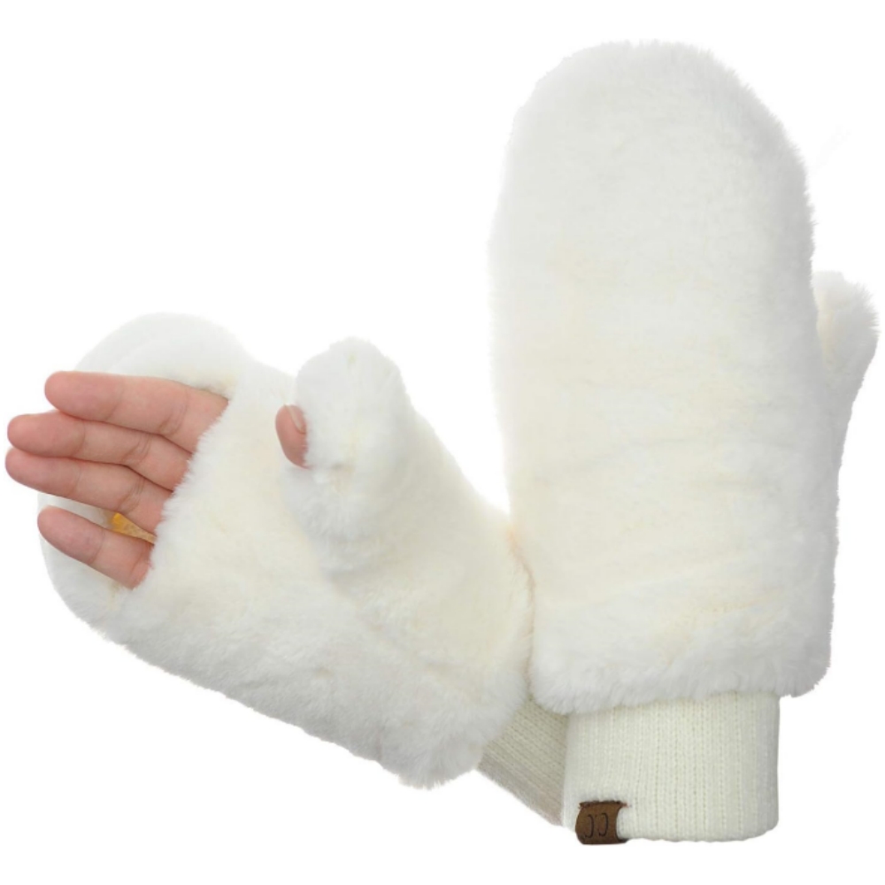 🎄CHRISTMAS ON SALE🔥Faux Fur Wrist Length Fingerless Sherpa Lined Convertible Mittens Gloves