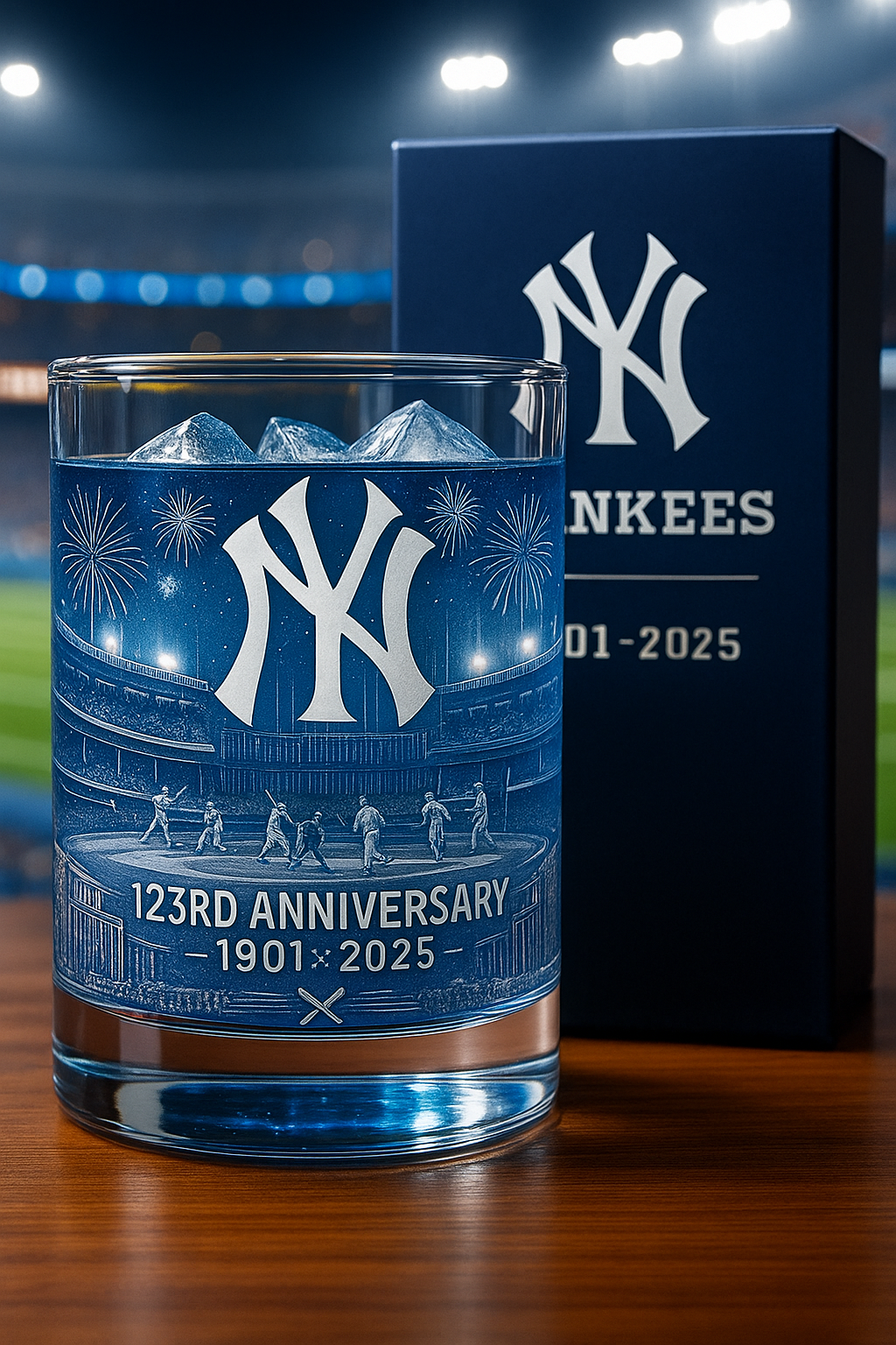 New York Yankees 123rd Anniversary Commemorative Glass