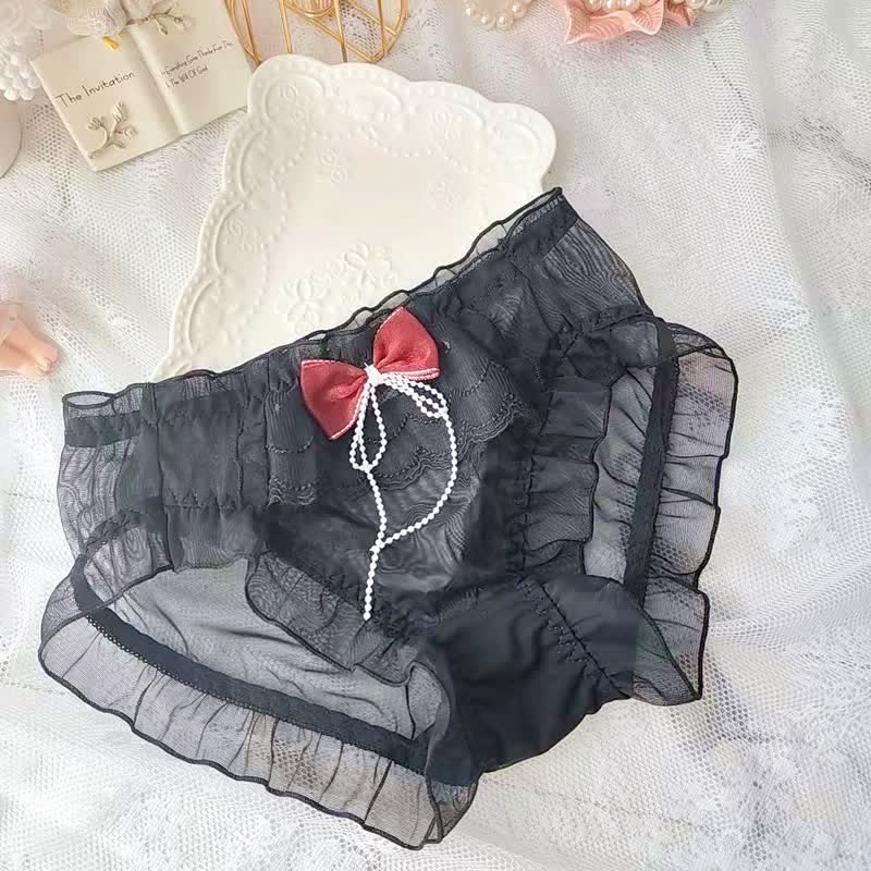 Bow Knot Flouncing Mesh Panty