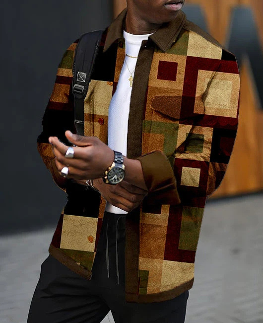 Men's Casual Yellow Plaid Print Long Sleeve Jacket