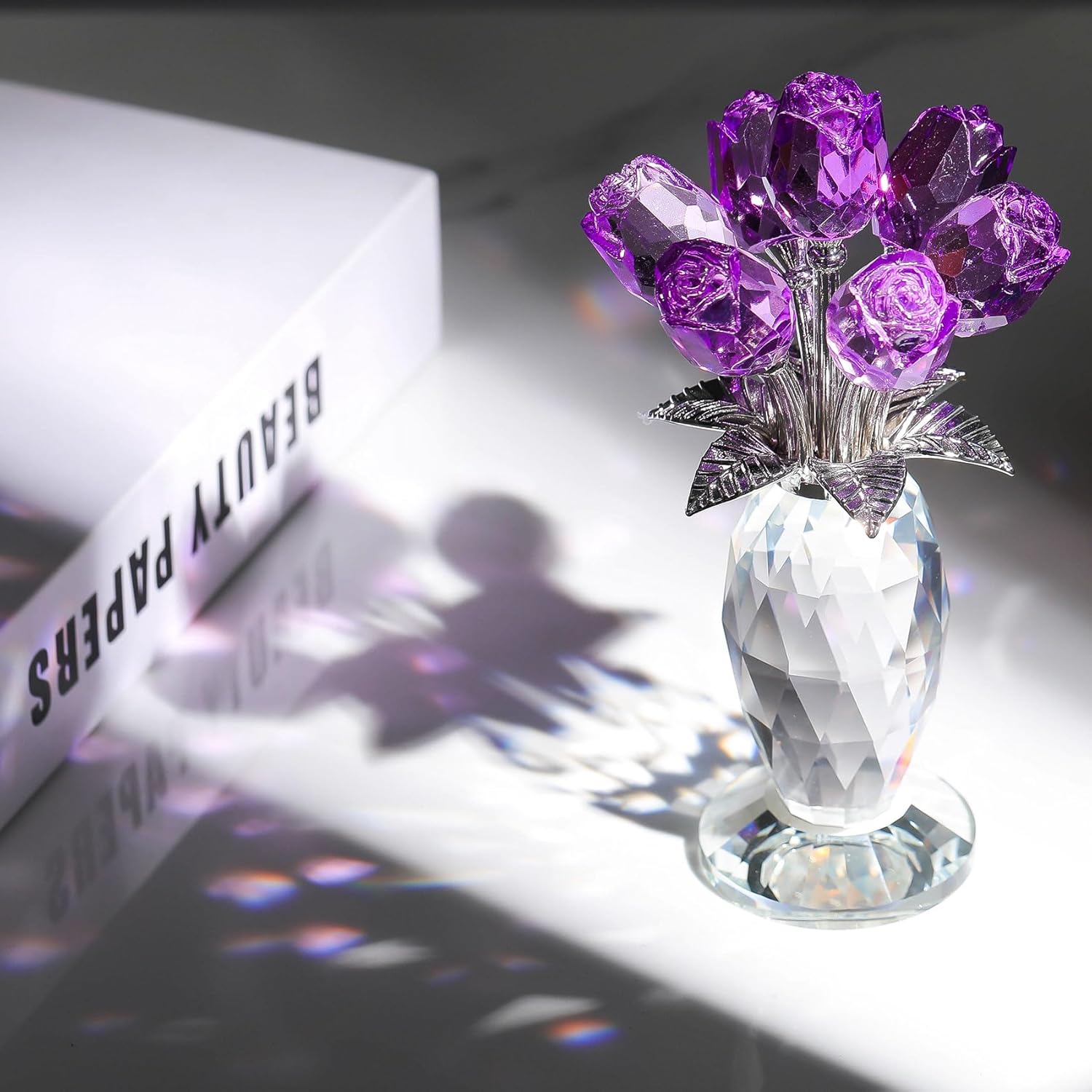 🔥ON SALE🔥Crystal Rose Flower Figurine with Vase