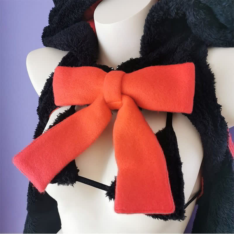 Cosplay Bowknot Hooded Plush Lingerie Set