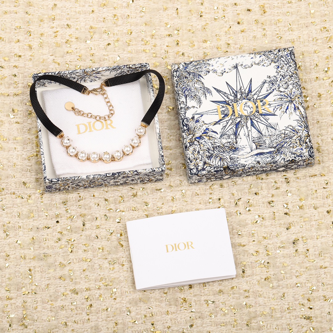 Dior nine-bead ribbon choker necklace
